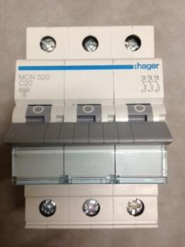 Hager MCN320 Leitungsschutzschalter 20A, 3polig LS-Schalter C-Charakteristik